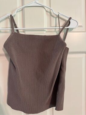 Ribbed Spaghetti Strap Tank Top in Taupe